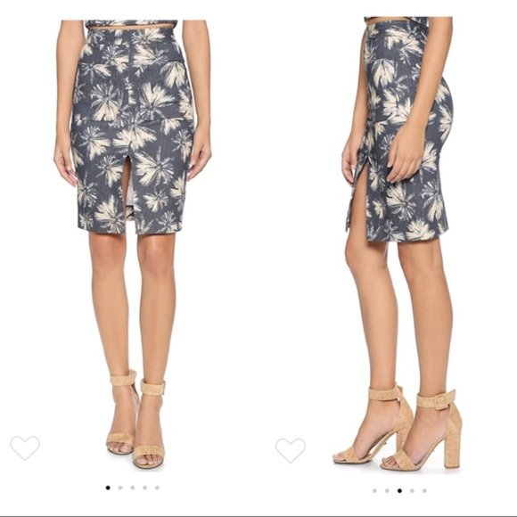 L´Agence Palm-Tree-Print Denim Pencil Skirt size 4